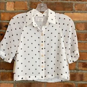 FINAL SALE Aritzia White Blouse Black Polka Dots